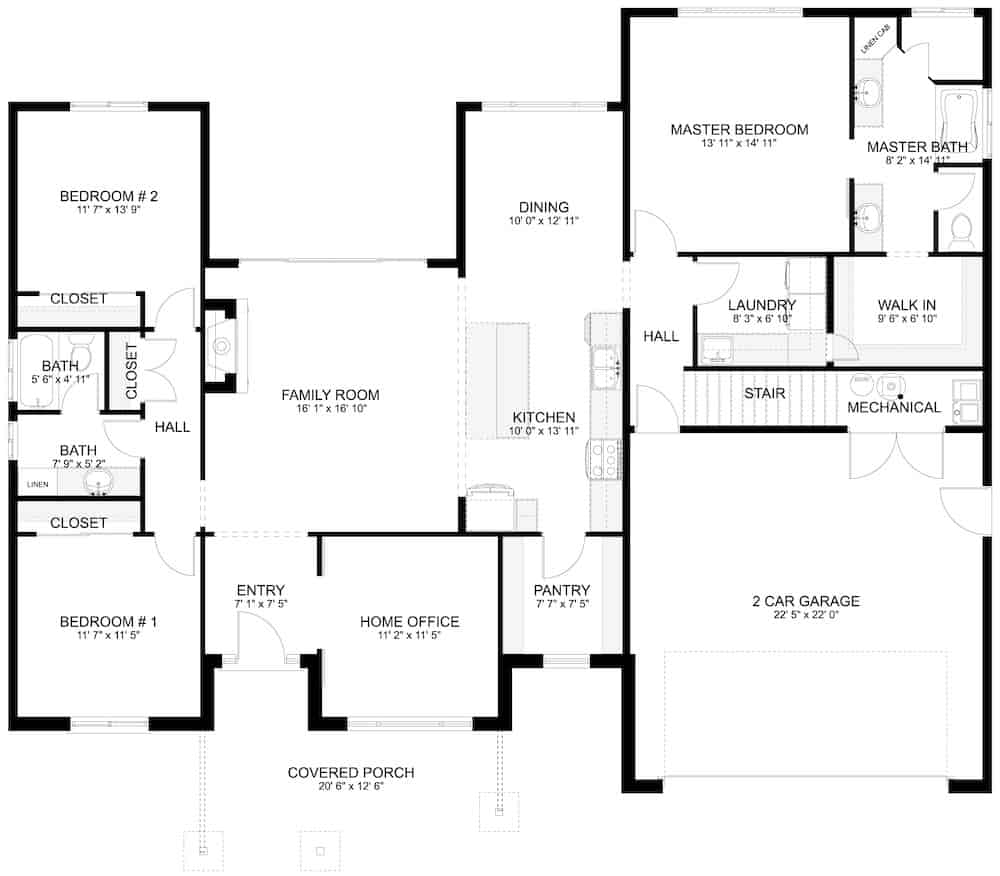 Floor Plan Main Level of Acadian Plan #187-1166