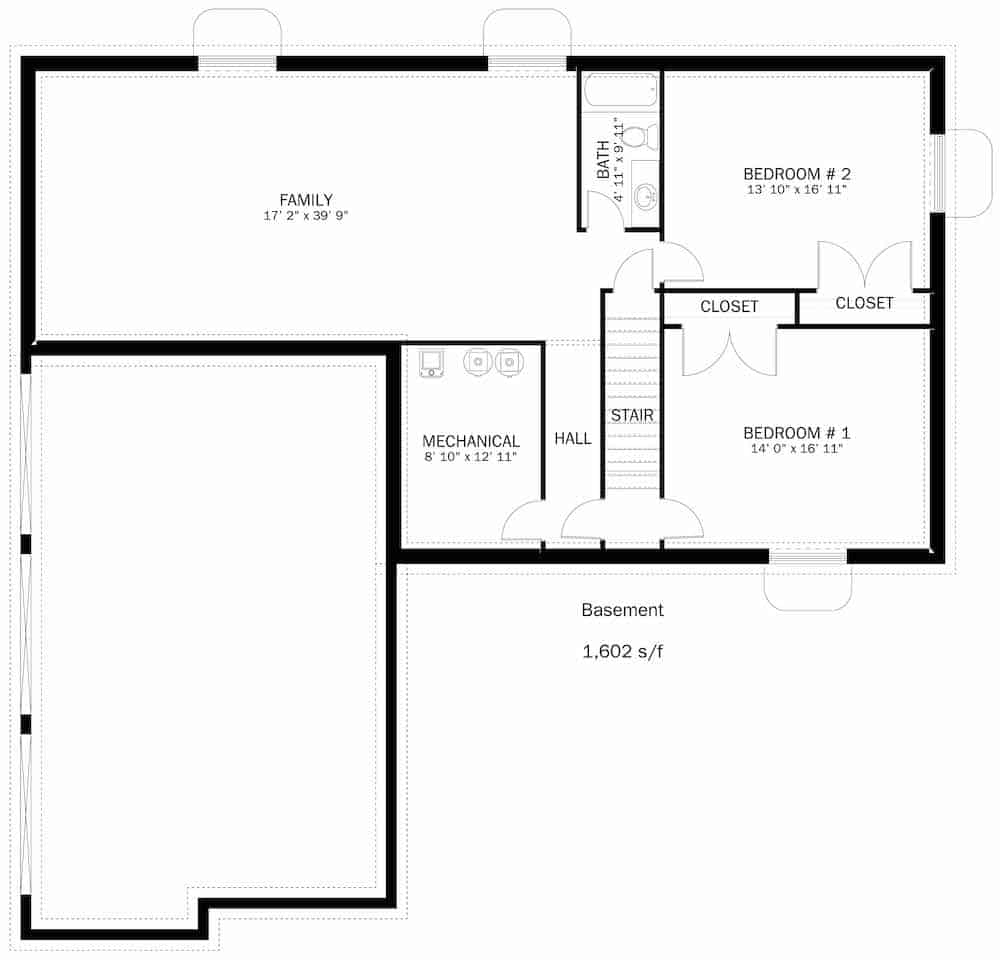 Floor Plan Basement of Colonial Plan #187-1167