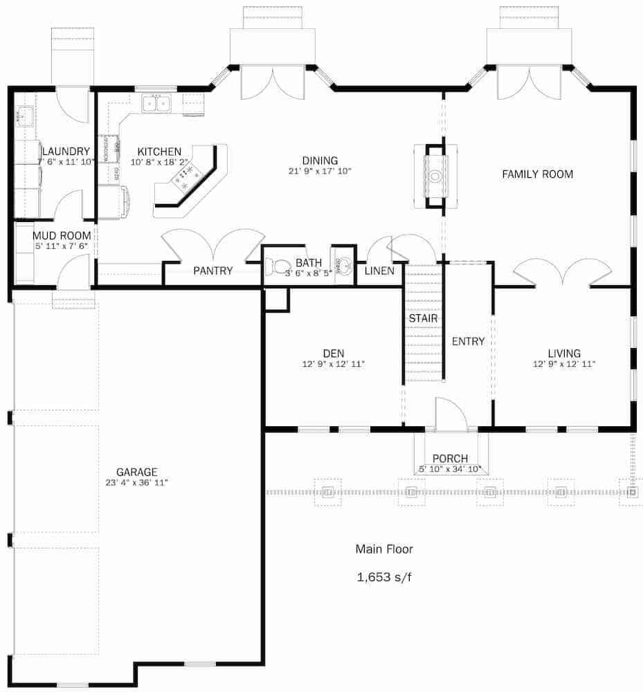 Floor Plan Main Level of Colonial Plan #187-1167