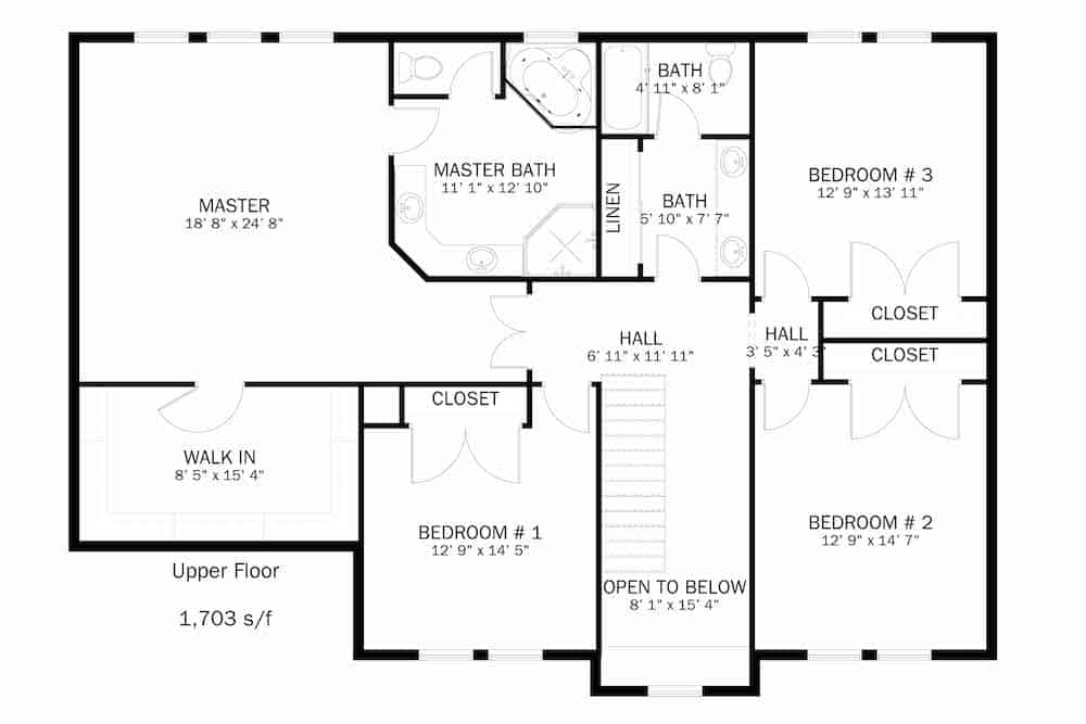 Floor Plan Upper Level of Colonial Plan #187-1167