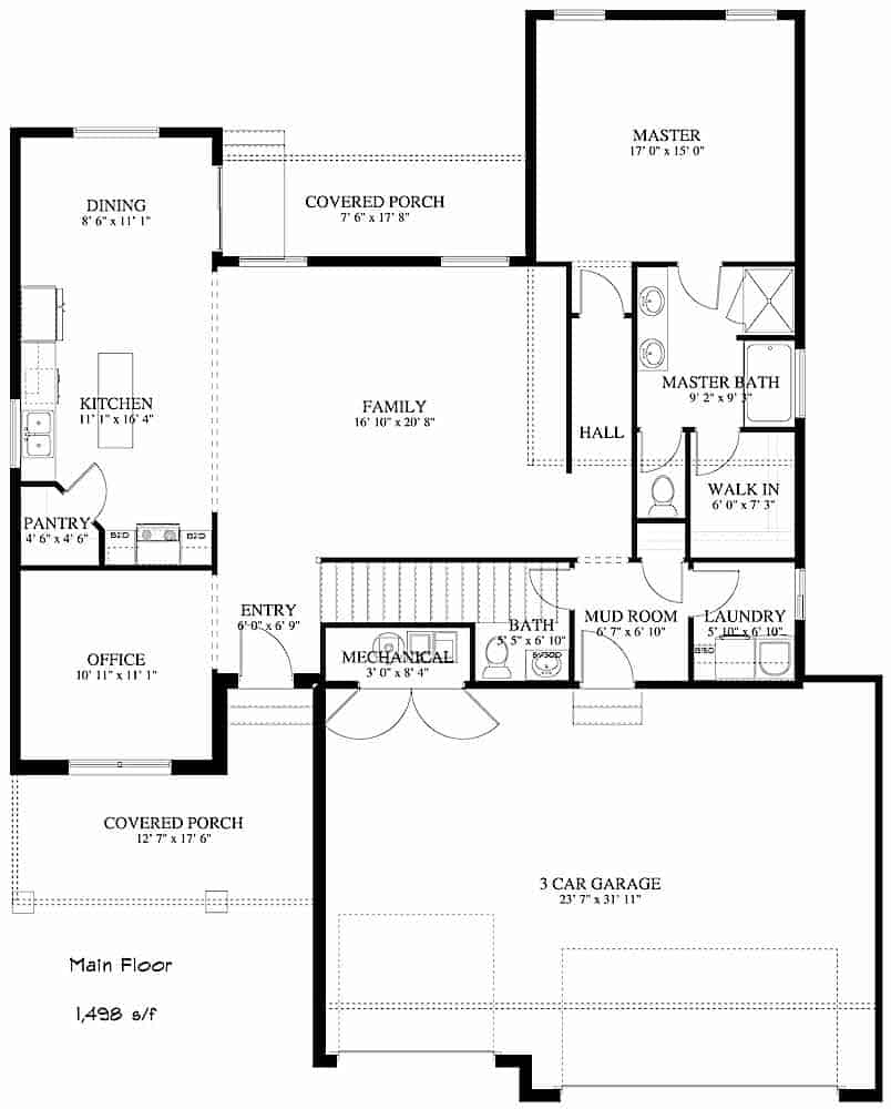 Main Level of Farmhouse Plan #187-1168