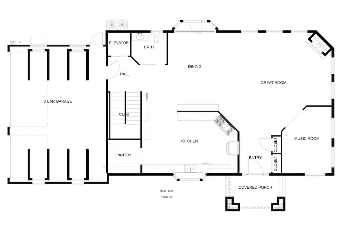 Main Level of Contemporary Plan #187-1170