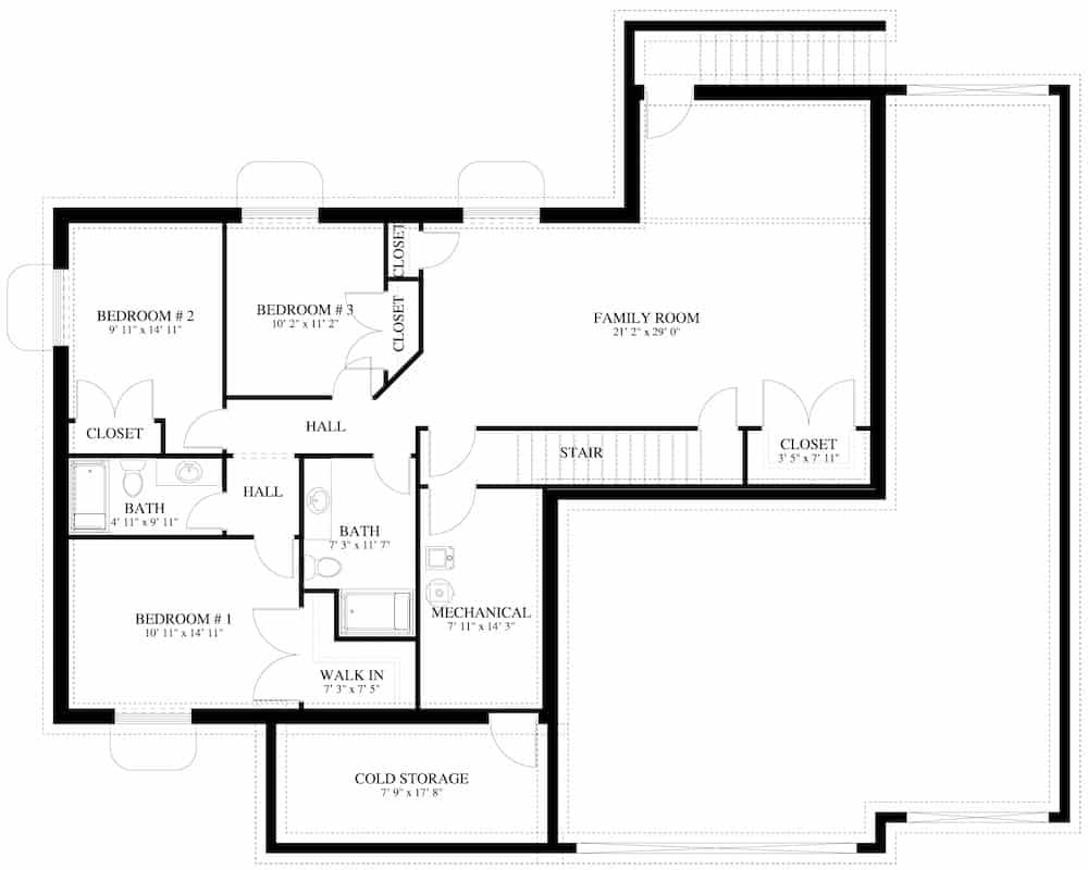 Basement of Ranch Plan #187-1173