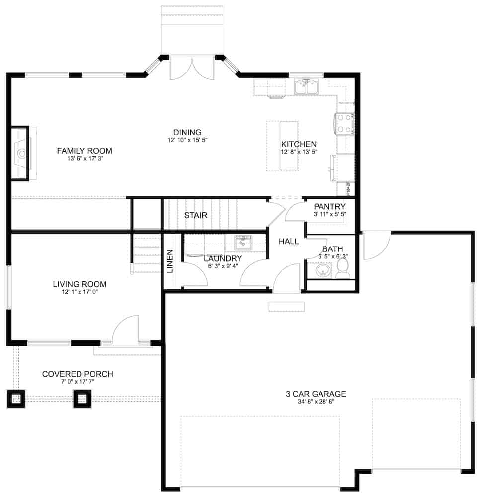 Main Level of Farmhouse Plan #187-1175
