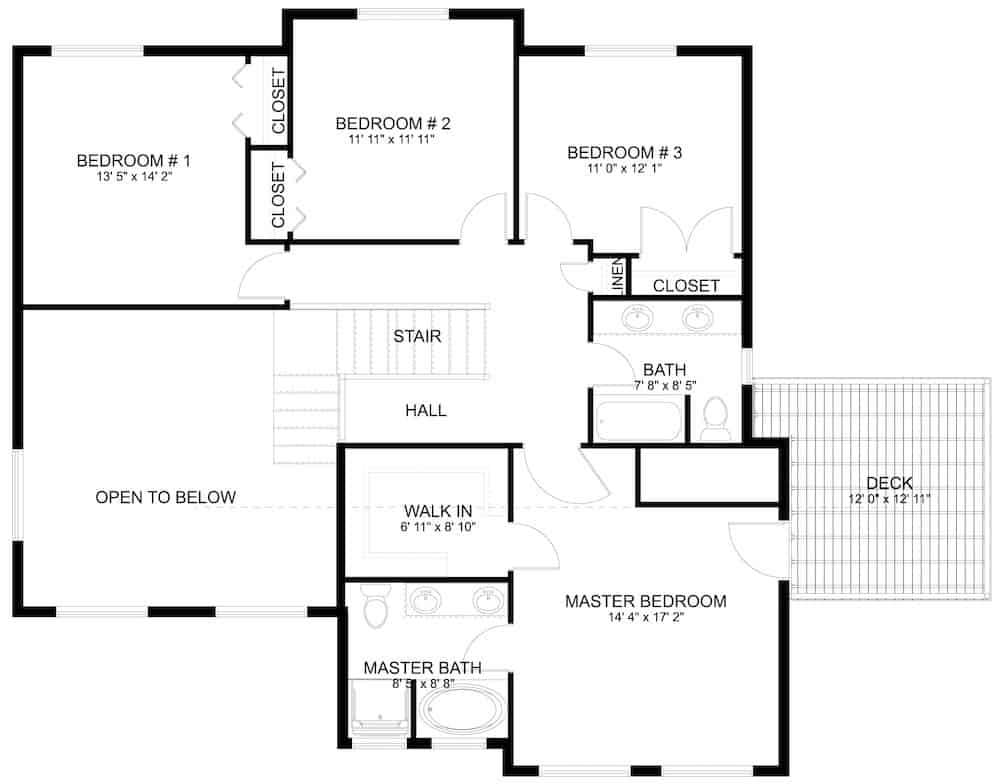 Upper Level of Farmhouse Plan #187-1175