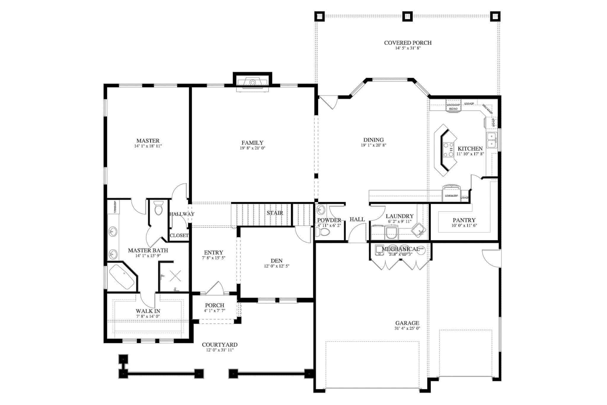 Main Level of Florida Style Plan #187-1179