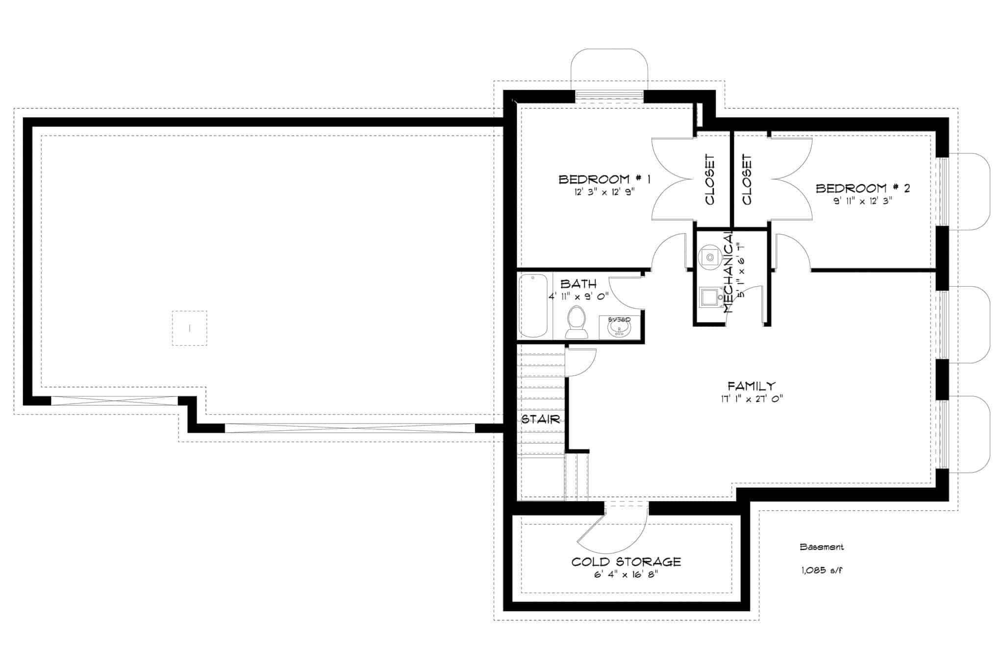 Basement of Craftsman Plan #187-1180
