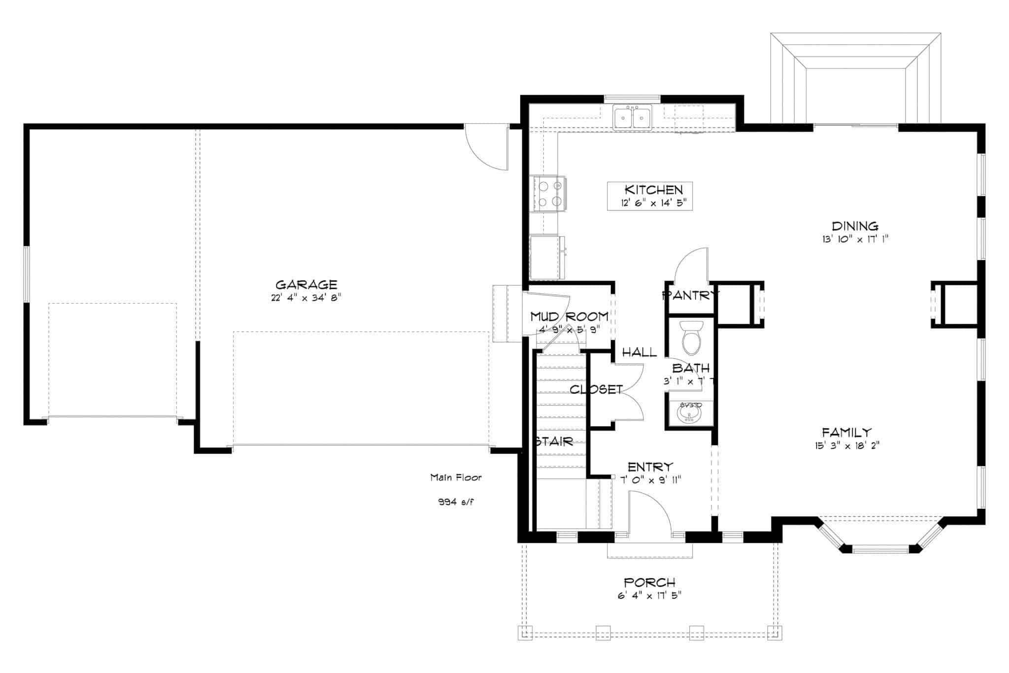 Main Level of Craftsman Plan #187-1180