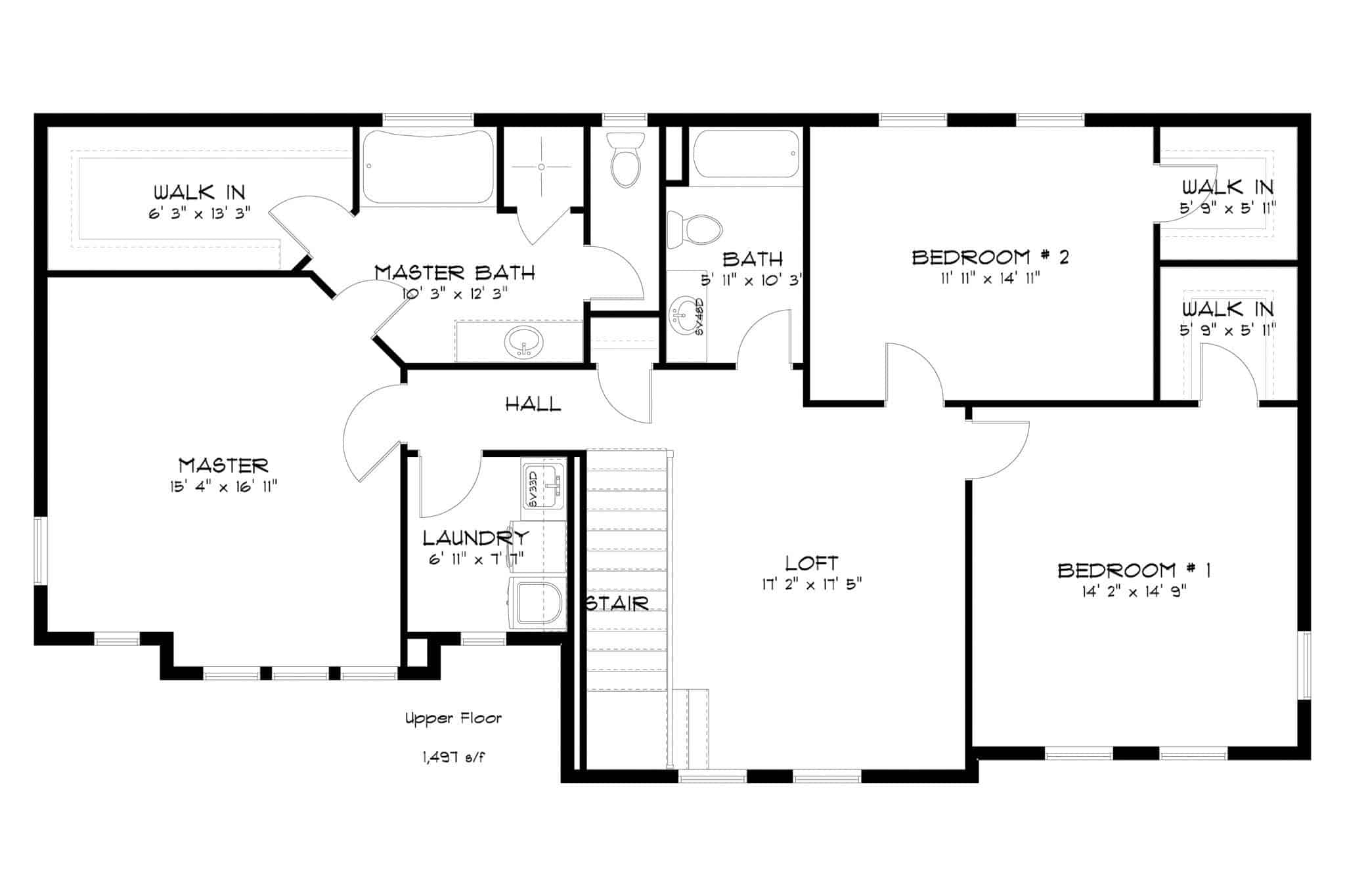 Upper Level of Craftsman Plan #187-1180