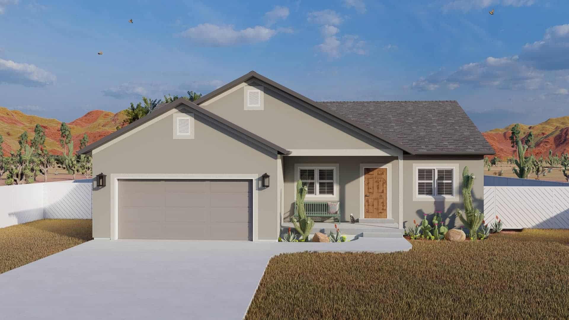 Front elevation of Ranch home (ThePlanCollection: House Plan #187-1182)