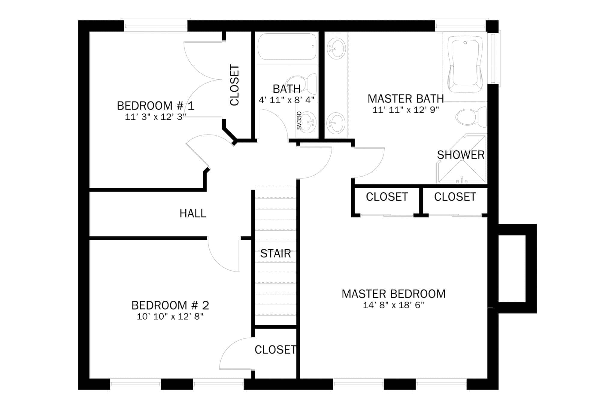 Upper Level of Rustic Plan #187-1183