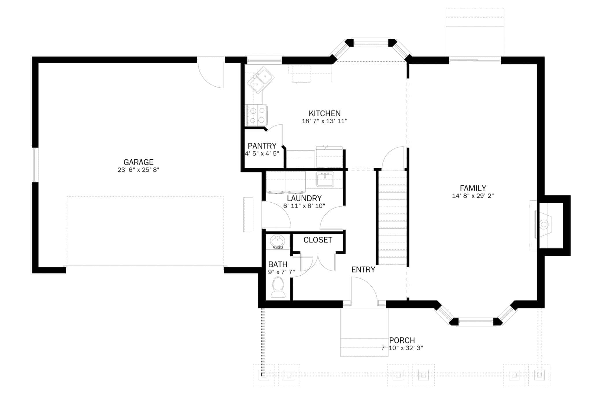 Main Level of Rustic Plan #187-1183