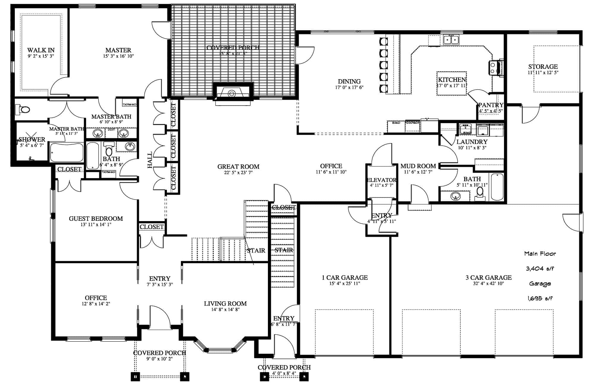 Main Level of Rustic Plan #187-1184