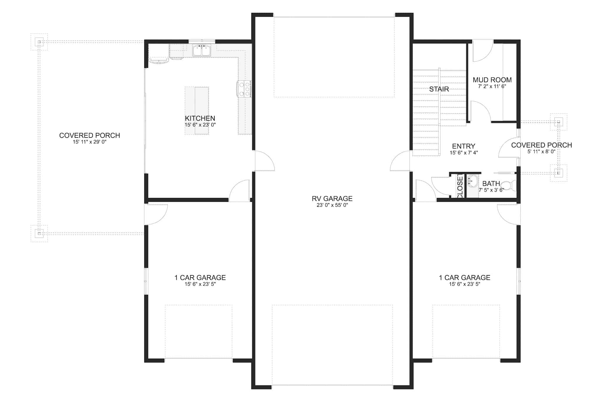 Main Level of Garage w/Apartments Plan #187-1191