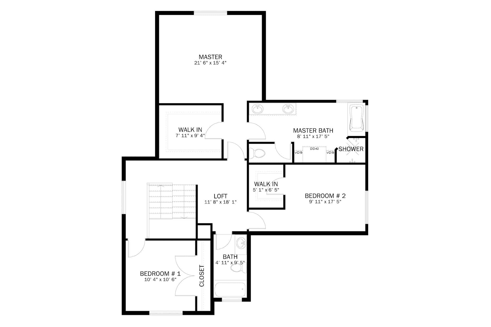Upper Level of California Style Plan #187-1195