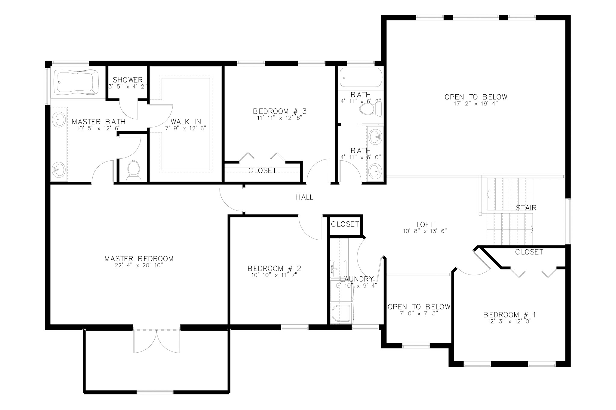 Upper Level of Craftsman Plan #187-1197