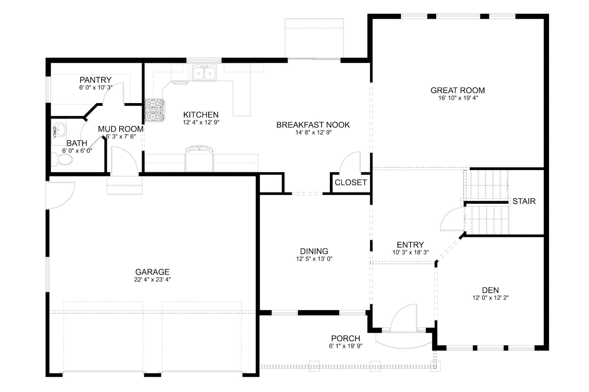 Main Level of Craftsman Plan #187-1197