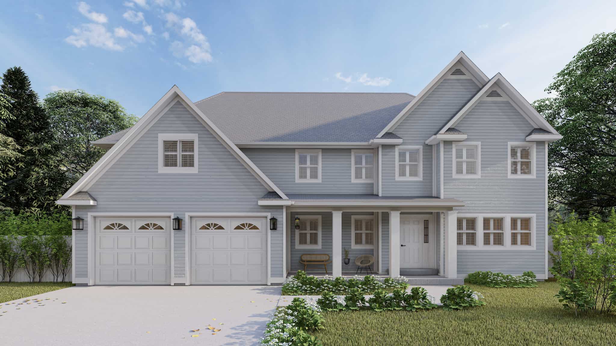 Front elevation of Transitional home (ThePlanCollection: House Plan #187-1197)