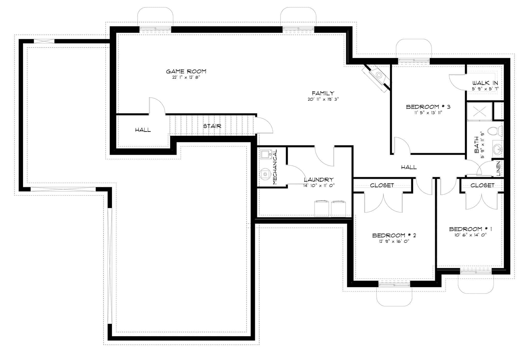 Basement of Traditional Plan #187-1201
