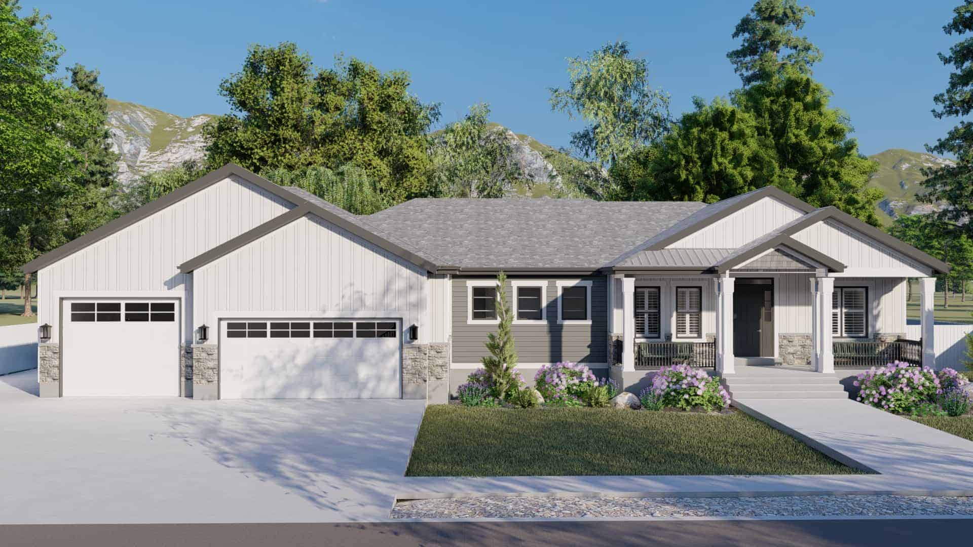 Front elevation of Contemporary home (ThePlanCollection: House Plan #187-1203)