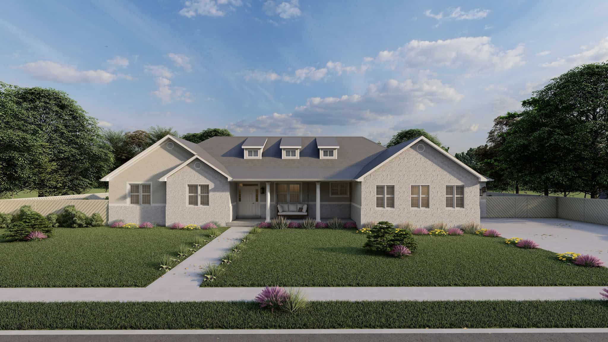 Front elevation of Country Ranch home (ThePlanCollection: House Plan #187-1205)