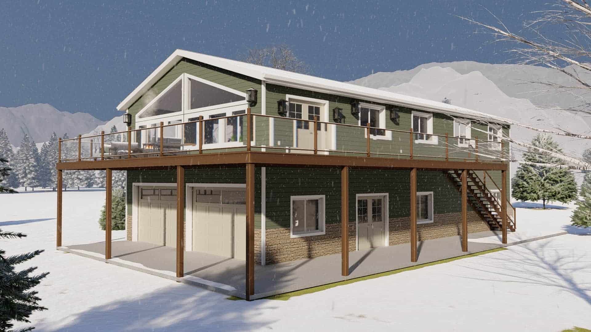 Front elevation of Garage with an Apartment home (ThePlanCollection: House Plan #187-1206)