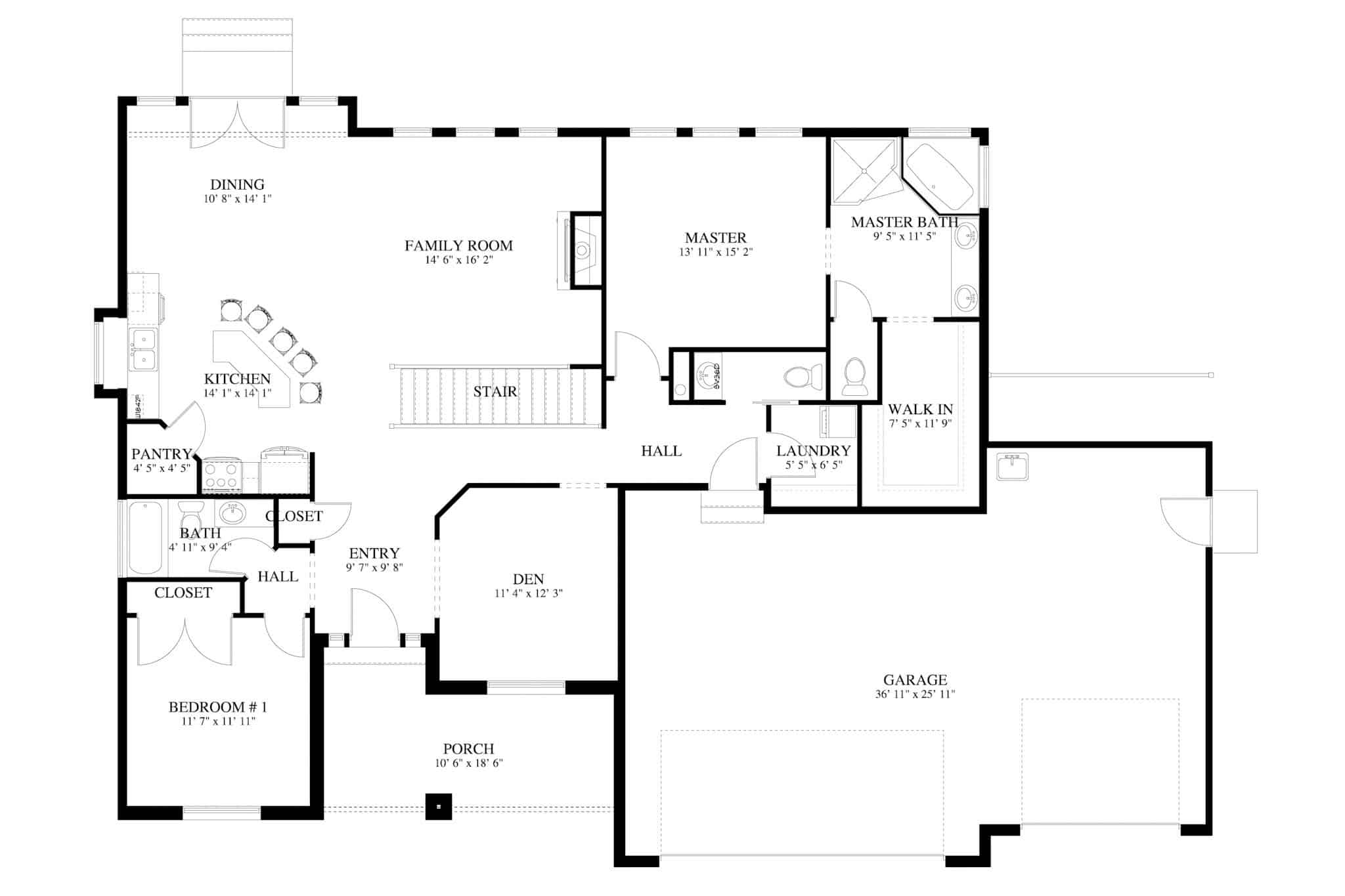 Main Level of Traditional Plan #187-1207