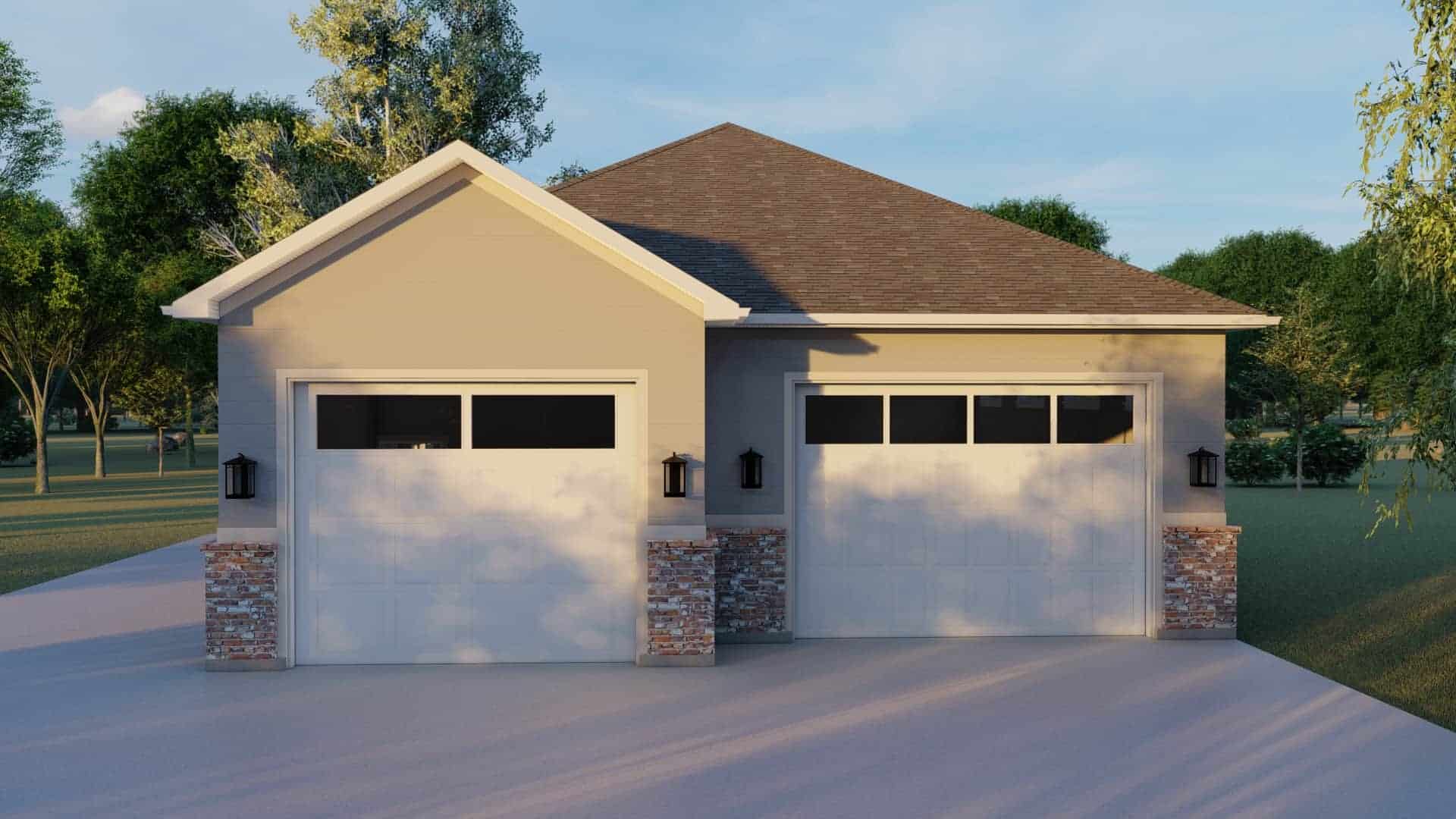 Front elevation of Garage w/Apartments home (ThePlanCollection: House Plan #187-1209)