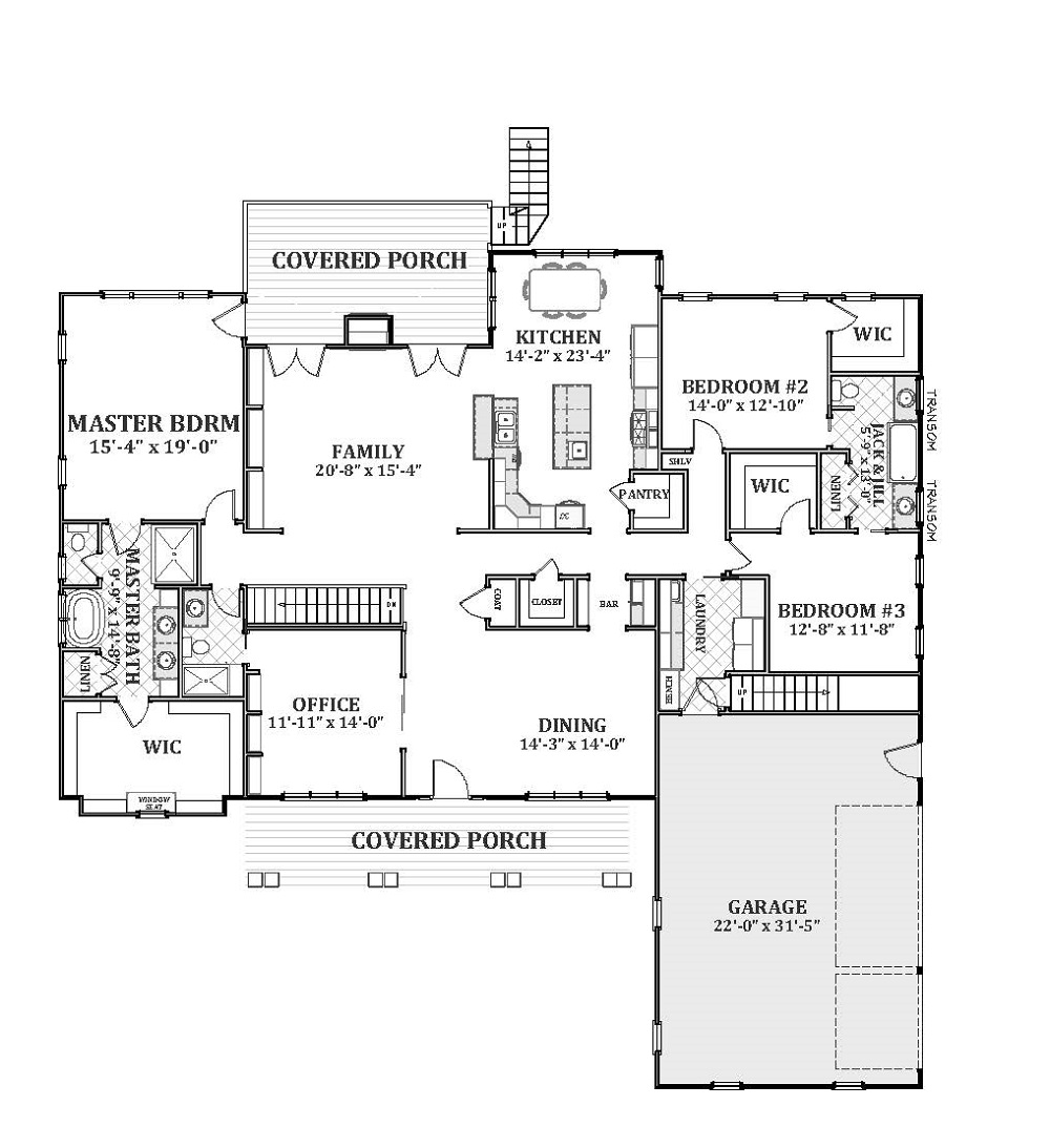 Floor Plan First Story of Farmhouse Plan #189-1001