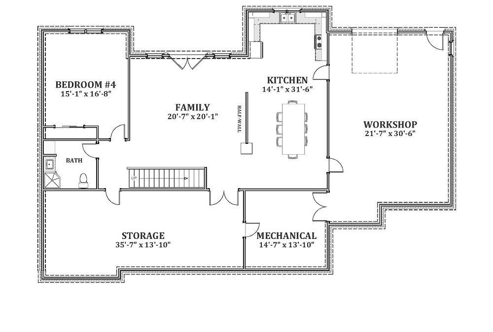 Floor Plan Basement of Farmhouse Plan #189-1001