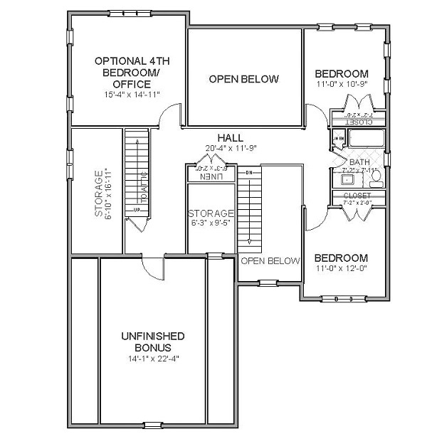 Floor Plan Second Story of Craftsman Plan #189-1002