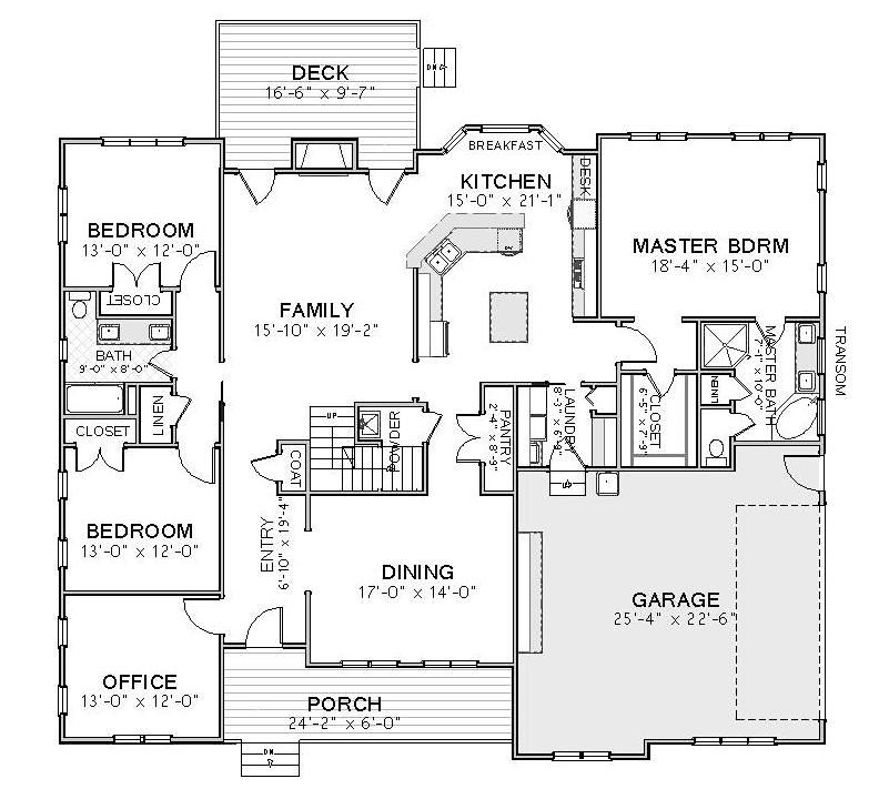 Floor Plan Main Level of Craftsman Plan #189-1004