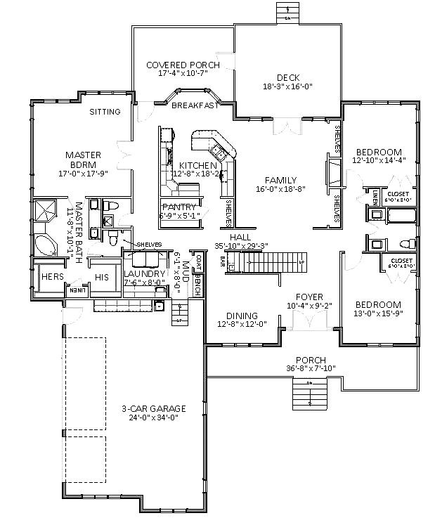 Floor Plan First Story of Craftsman Plan #189-1006