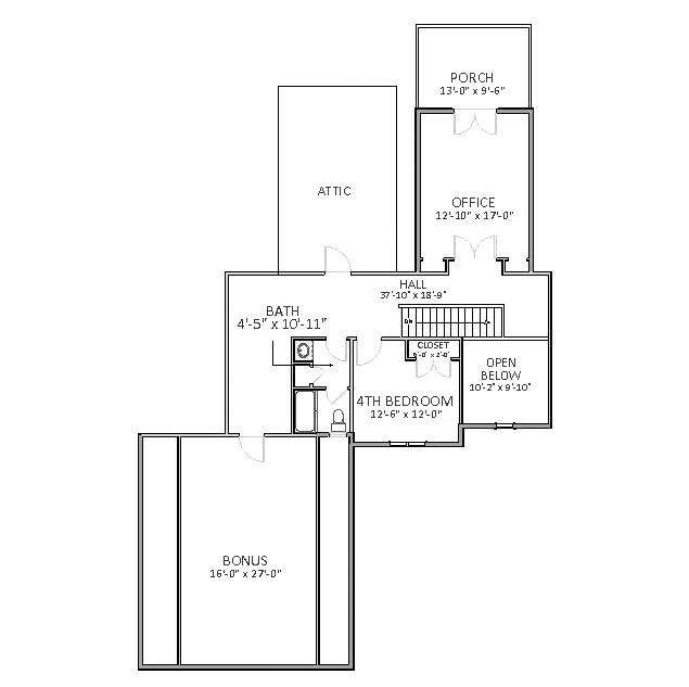 Floor Plan Second Story of Craftsman Plan #189-1006