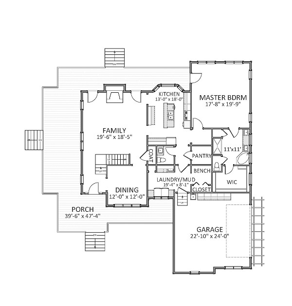 Floor Plan First Story of Farmhouse Plan #189-1012