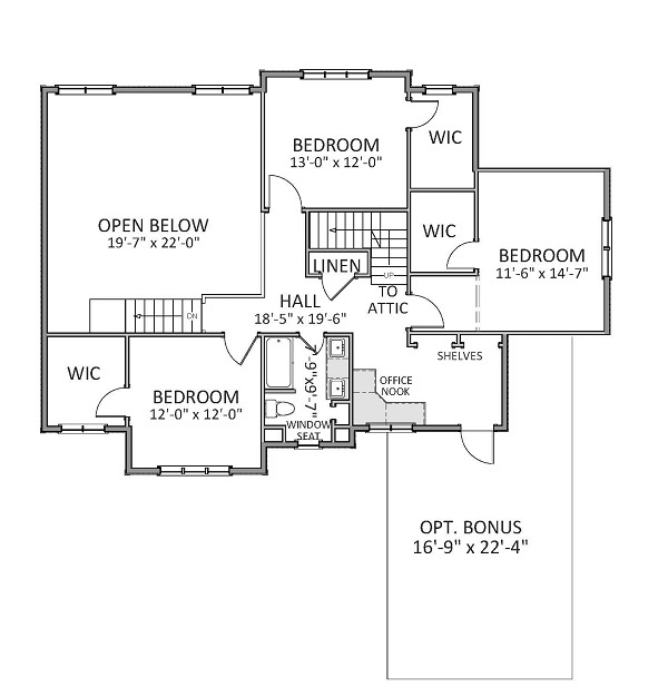 Floor Plan Second Story of Farmhouse Plan #189-1012
