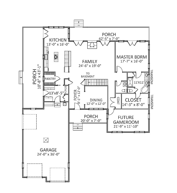 Floor Plan First Story of Farmhouse Plan #189-1014