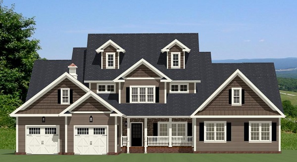 The Plan Collection: Front Elevation of Farmhouse House # 189-1014