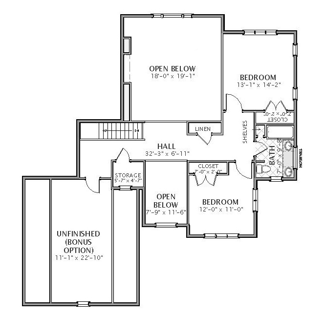 Floor Plan Second Story of Country Plan #189-1015