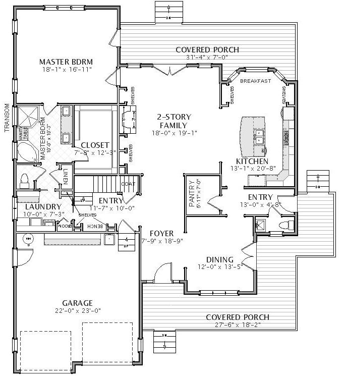 Floor Plan First Story of Country Plan #189-1015