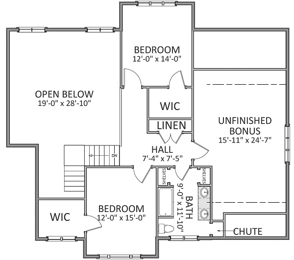 Floor Plan Second Story of Farmhouse Plan #189-1016