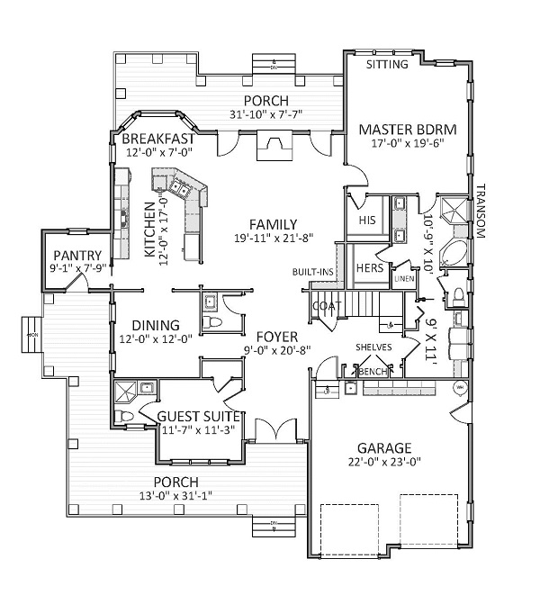 Floor Plan First Story of Craftsman Plan #189-1018