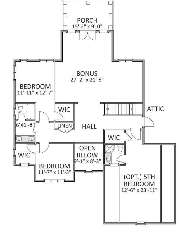 Floor Plan Second Story of Craftsman Plan #189-1018