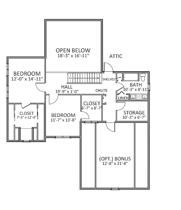 Floor Plan Second Story of Craftsman Plan #189-1019