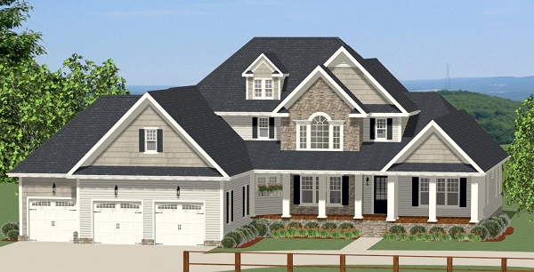 Front elevation of Craftsman home (ThePlanCollection: House Plan #189-1066)