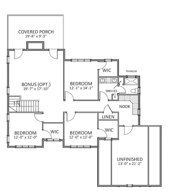 Floor Plan Second Story of Craftsman Plan #189-1068