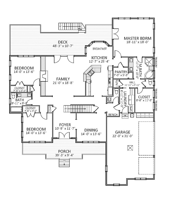 Floor Plan First Story of Traditional Plan #189-1070