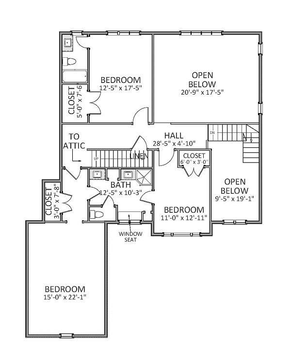 Floor Plan Second Story of Craftsman Plan #189-1072