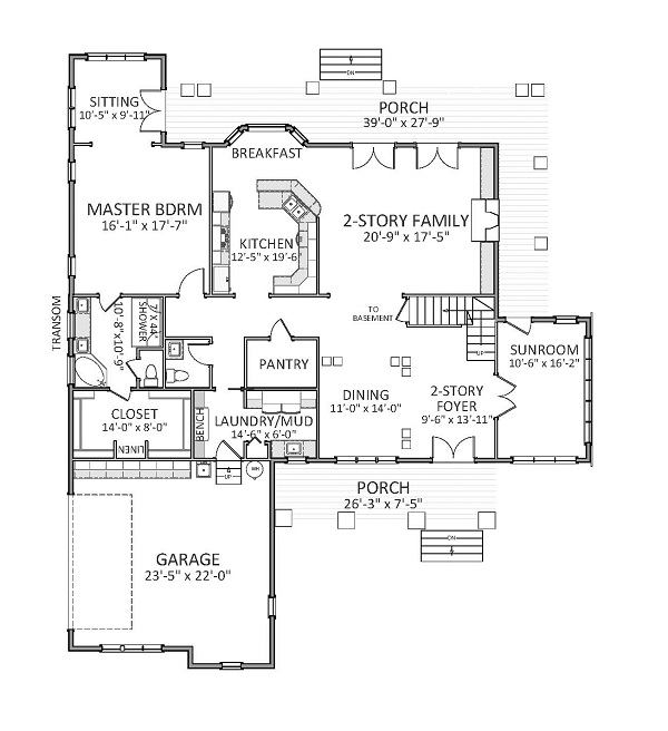 Floor Plan First Story of Craftsman Plan #189-1072