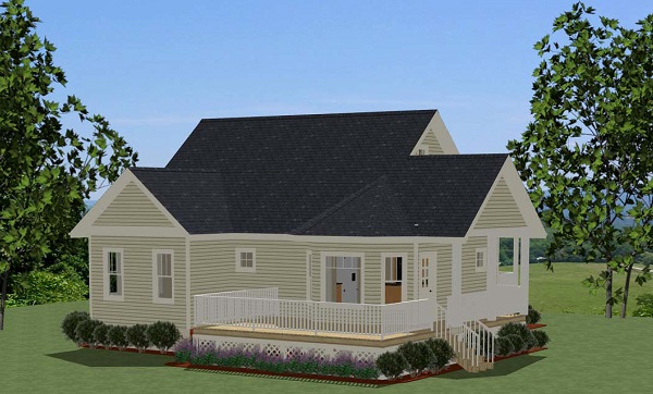 Home Plan Rear Elevation of this 2-Bedroom,1068 Sq Ft Plan -189-1073